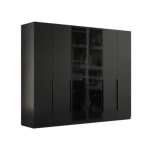 Шесткрилен гардероб «Legato Black» + стъклени врати, ширина 272см