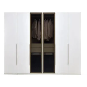 Шесткрилен гардероб «Legato White» + стъклени врати, ширина 272см