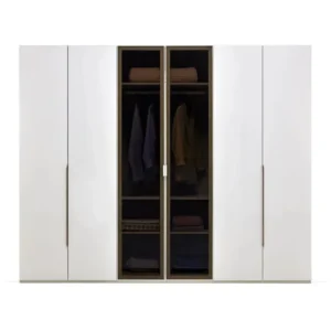 Шесткрилен гардероб «Legato White» - стъклени врати, ширина 272см