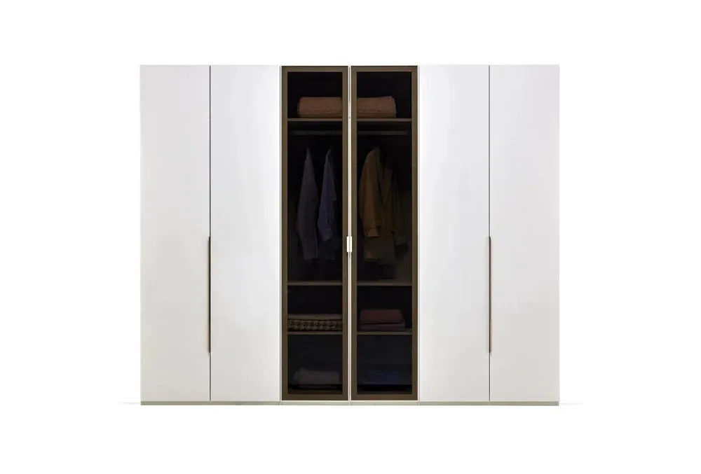 Шесткрилен гардероб «Legato White» - стъклени врати, ширина 272см
