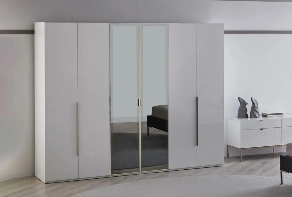Шесткрилен гардероб «Legato White» - стъклени врати, ширина 272см