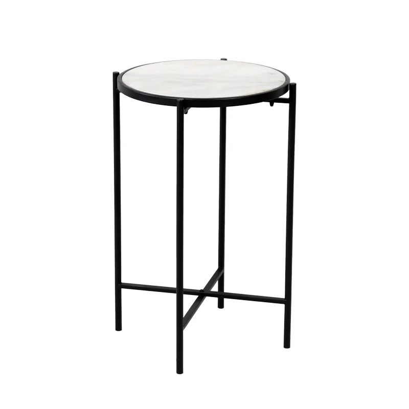 Помощна маса LUXERE черен метал-бял мрамор цвят d40x65.5см