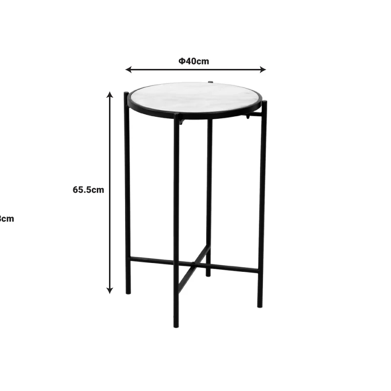 Помощна маса LUXERE черен метал-бял мрамор цвят d40x65.5см