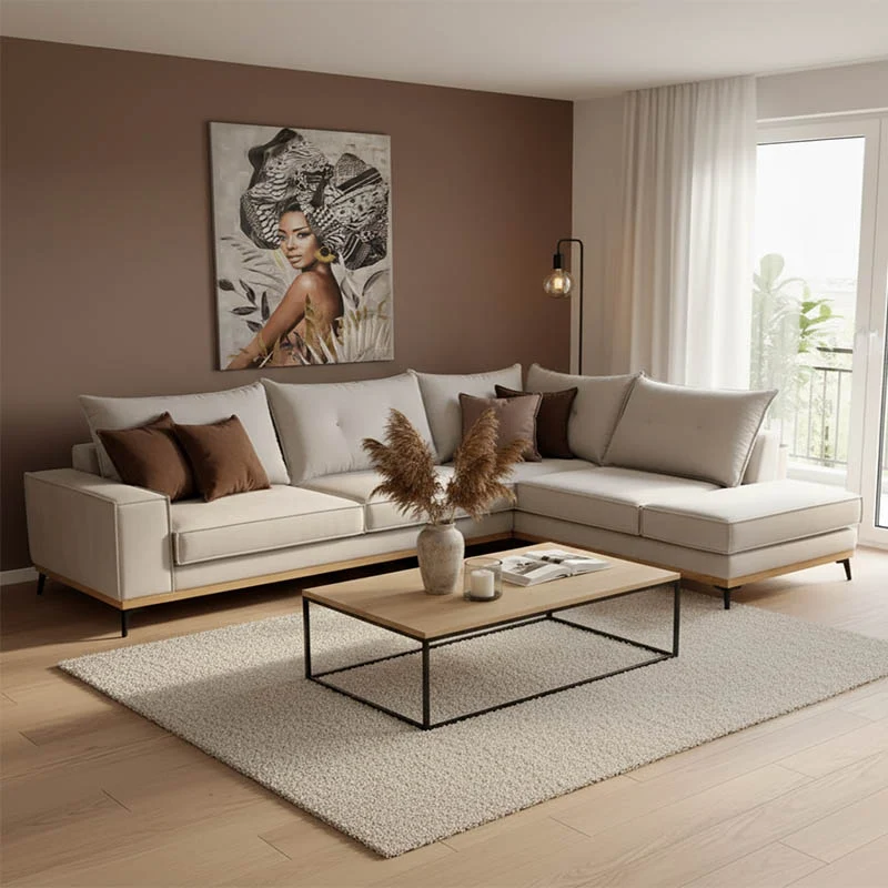 Ъглов диван Luxury ляв ъгъл дамаска крем-мока 290x235x95см