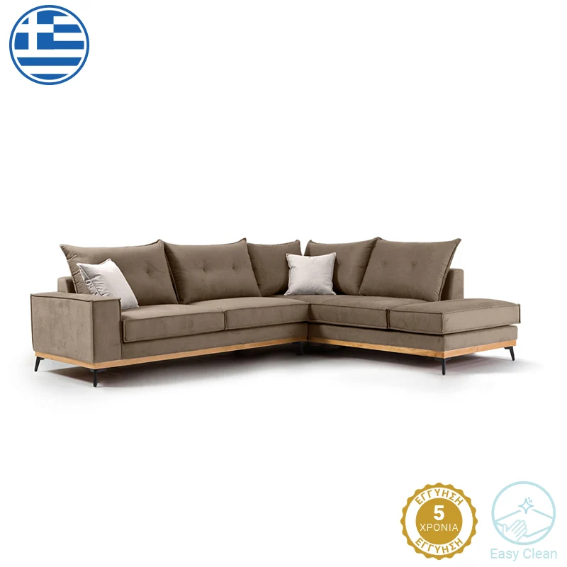 Ъглов диван Luxury ляв ъгъл дамаска мока-крем 290x235x95см