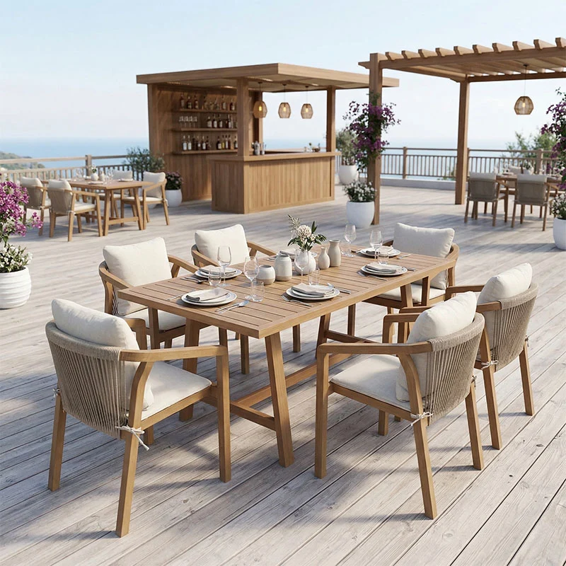 Трапезен комплект MALIBU, 7 части, масивна акациева дървесина, 160x90x75 см