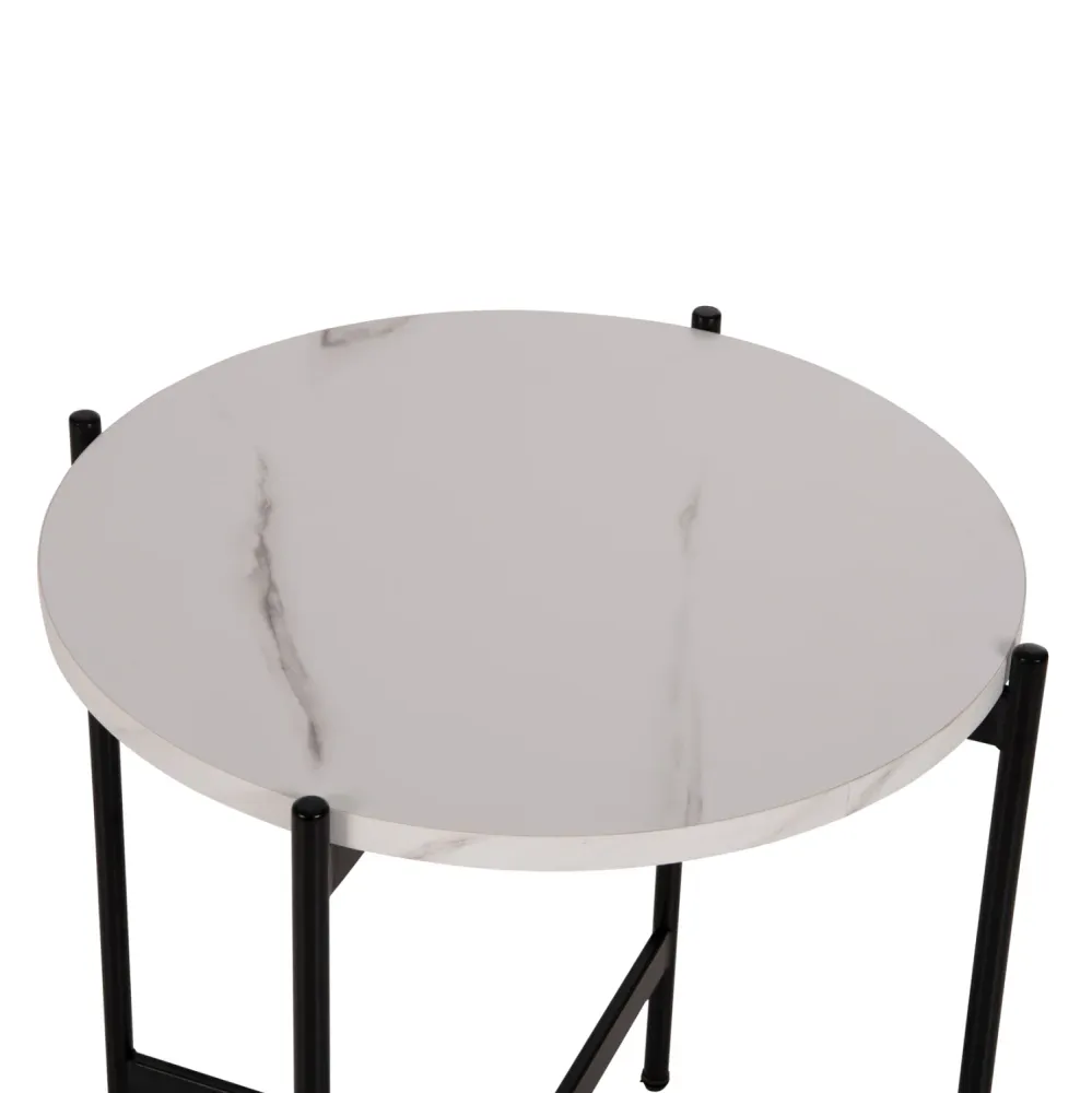 Странична маса MARBLE цвят бял -черен Φ50x55см