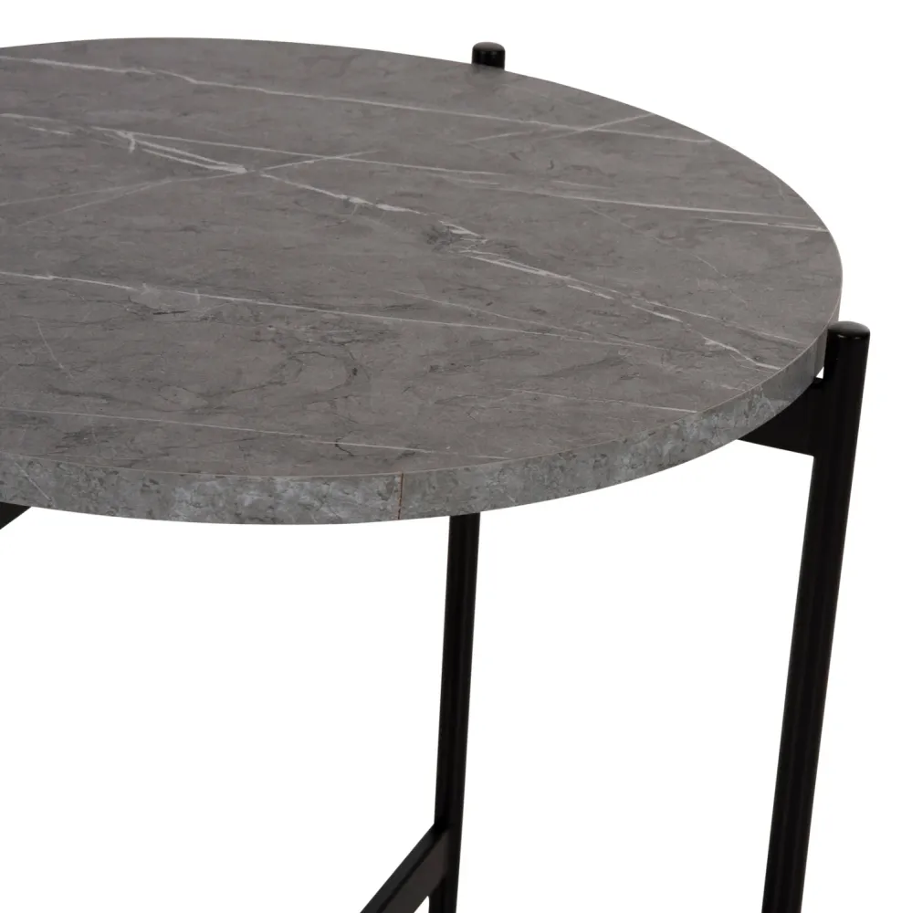Странична маса MARBLE сив мрамор-черна метална основа Ф50x55hcм