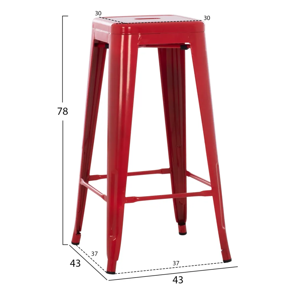 Бар стол MELITA червен цвят 43x43x78
