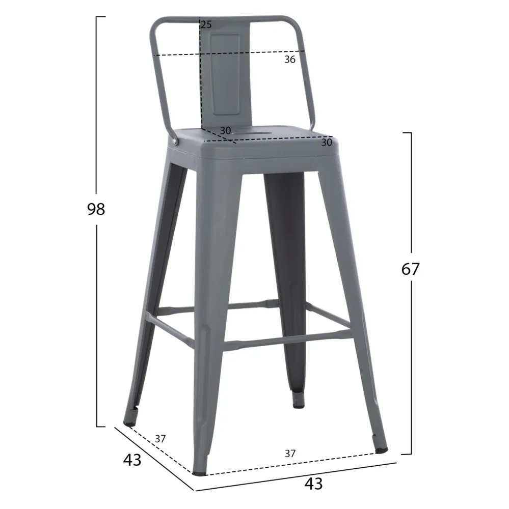 Бар стол MELITA про сив 43x43x88см