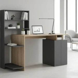 Офис бюро с етажерка и шкаф MEZA в цвят сонома-антрацит 146.3x55x128.8см