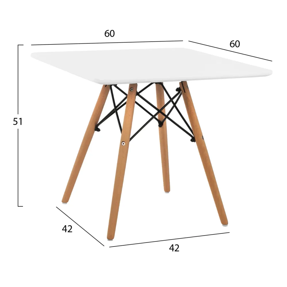 Детска маса MINIMAL 60х60см -цвят бял-естествен