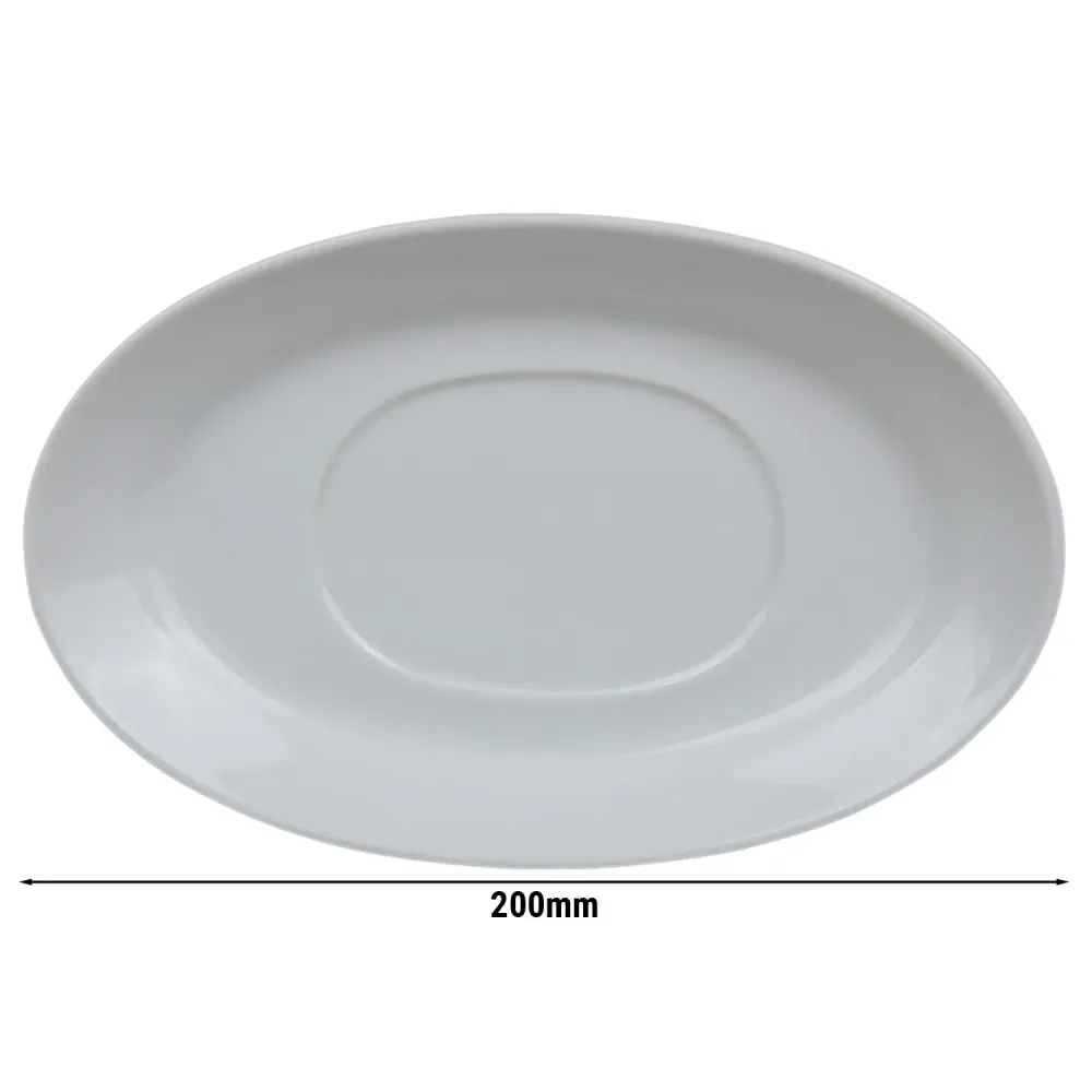 (6 бр.) MIX & MATCH - порцеланова подложна чинийка за сосиера - 200x120mm - бяла