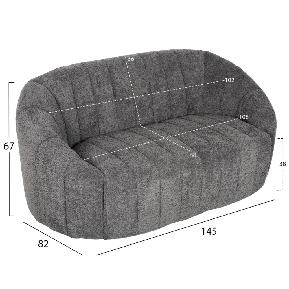Диван MOBY букле сив цвят 145x82x67 см