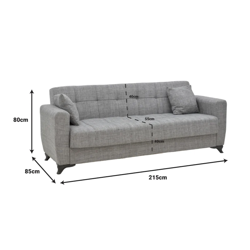 Modesto триместен диван с място за съхранение /черен плат 215x85x80см