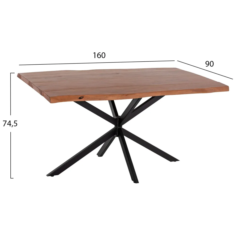 Маса MONTANA с повърхност от масивно акациево дърво 160x90x74.5см.