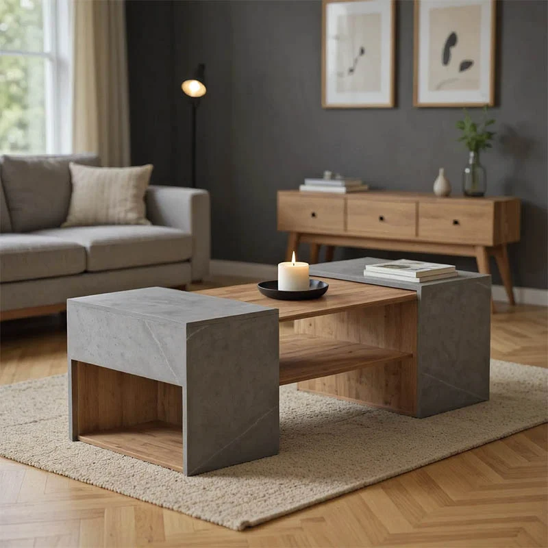 Mасичка за кафе MORFI 3части в дъбово-бежов мраморен нюанс 105x45x37см