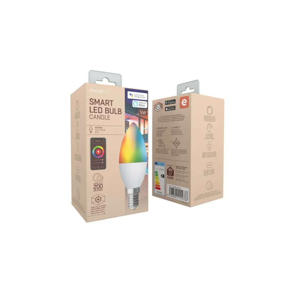 Muvit iO, Смарт Wi-Fi LED крушка Candle RGB E14 5 W 450 lm, бял