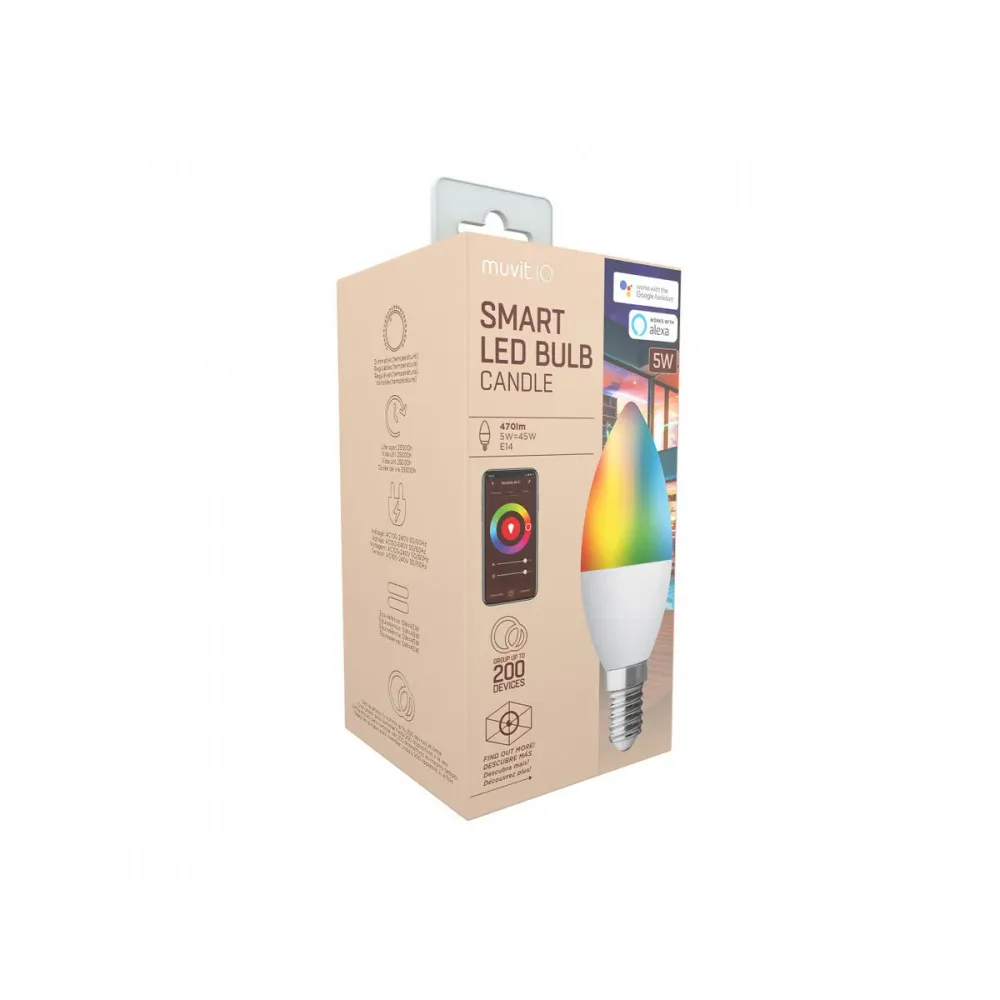 Muvit iO, Смарт Wi-Fi LED крушка Candle RGB E14 5 W 450 lm, бял