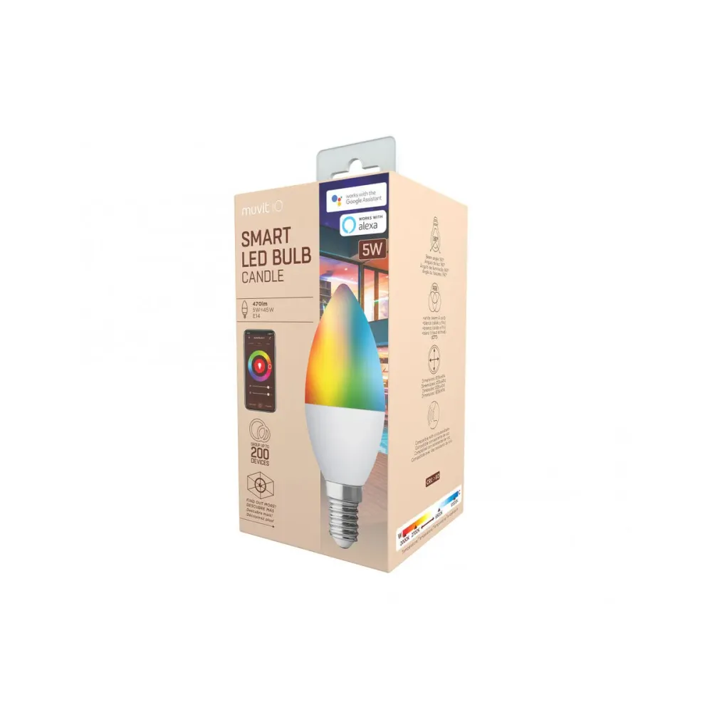 Muvit iO, Смарт Wi-Fi LED крушка Candle RGB E14 5 W 450 lm, бял