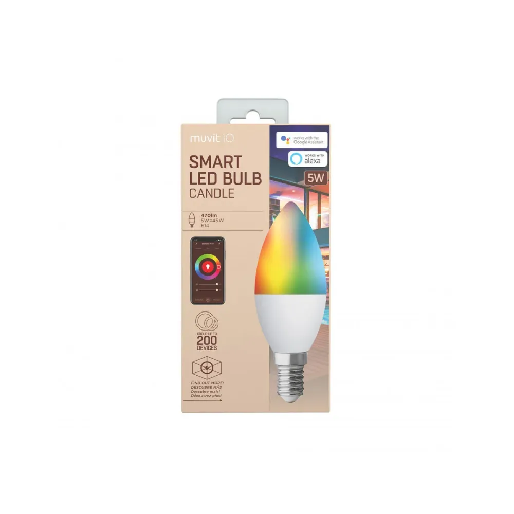 Muvit iO, Смарт Wi-Fi LED крушка Candle RGB E14 5 W 450 lm, бял