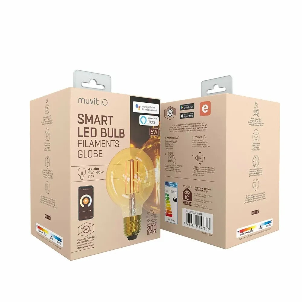 Muvit iO, Смарт Wi-Fi LED крушка Filament E27 5 W 480 lm, кехлибар