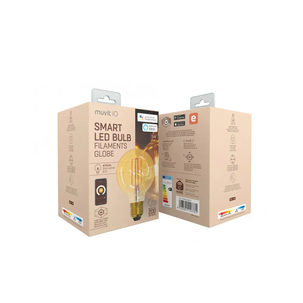 Muvit iO, Смарт Wi-Fi LED крушка Filament E27 5 W 480 lm, кехлибар
