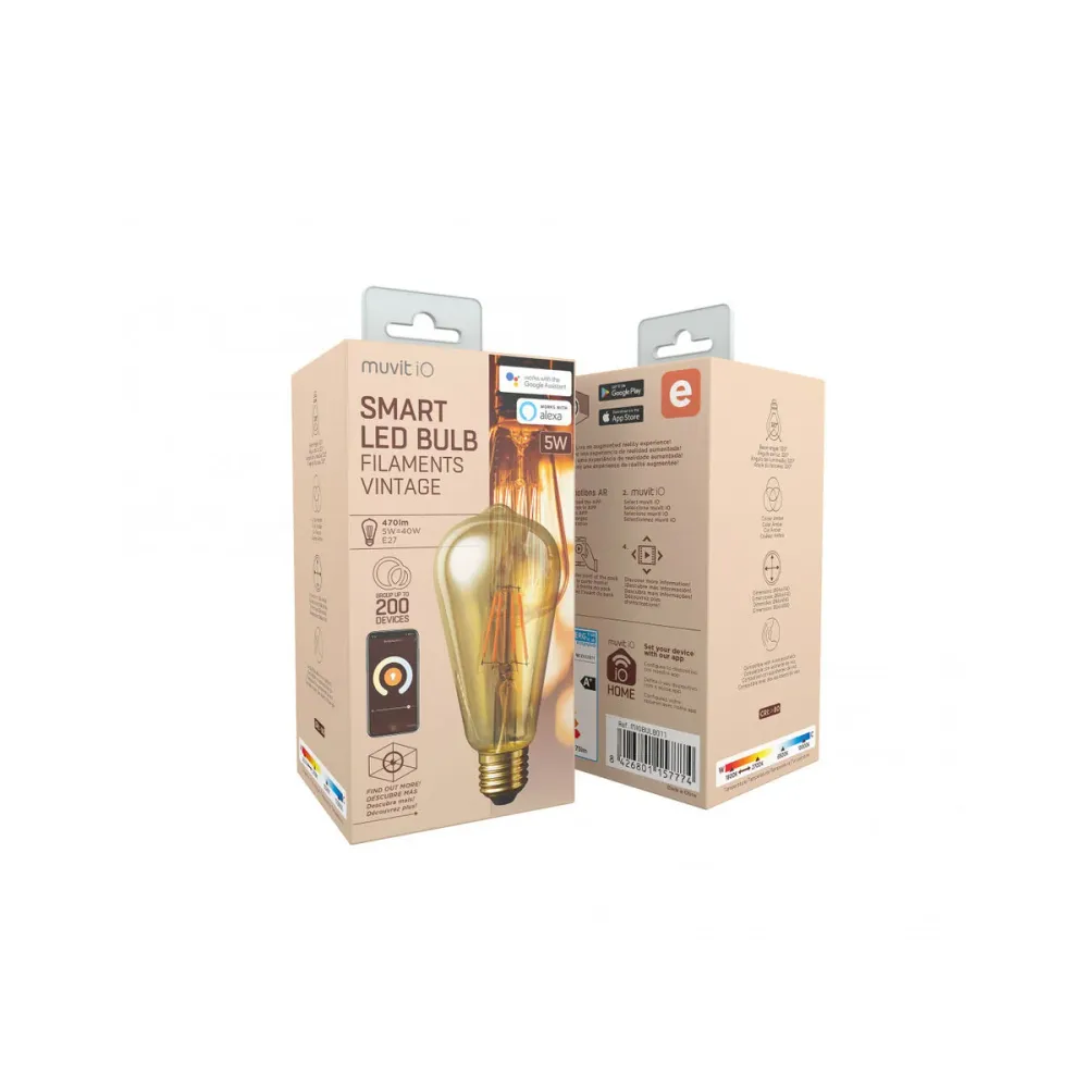 Muvit iO, Смарт Wi-Fi LED крушка Filament Vintage E27 5 W 480 lm, кехлибар