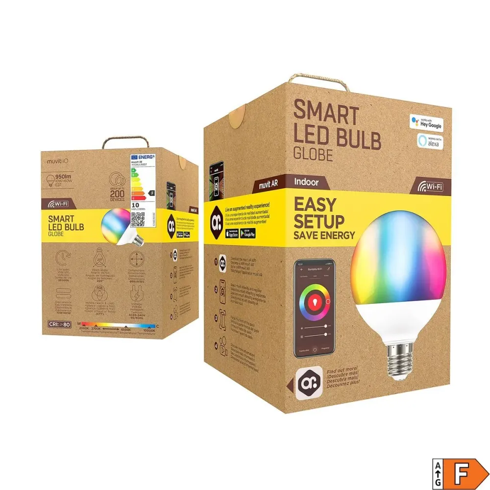 Muvit iO, Смарт Wi-Fi LED крушка Globe RGB E27 10 W 950 lm, бял