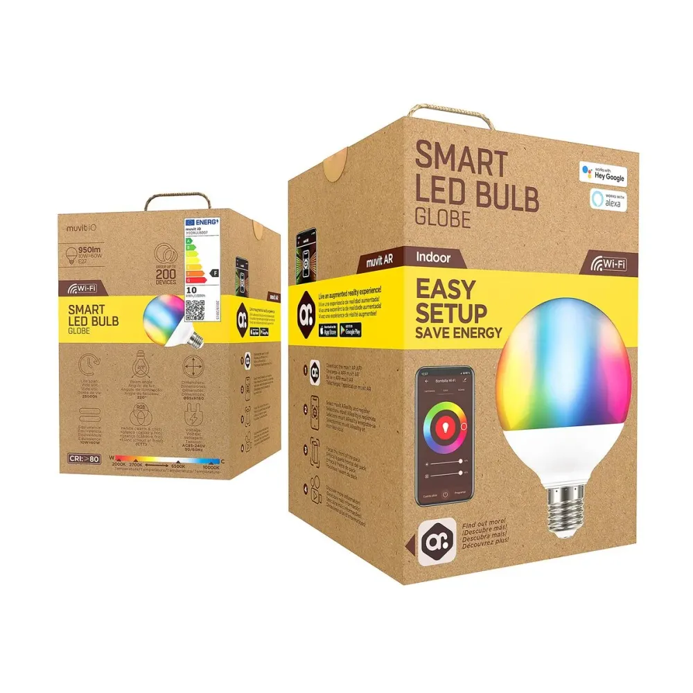 Muvit iO, Смарт Wi-Fi LED крушка Globe RGB E27 10 W 950 lm, бял