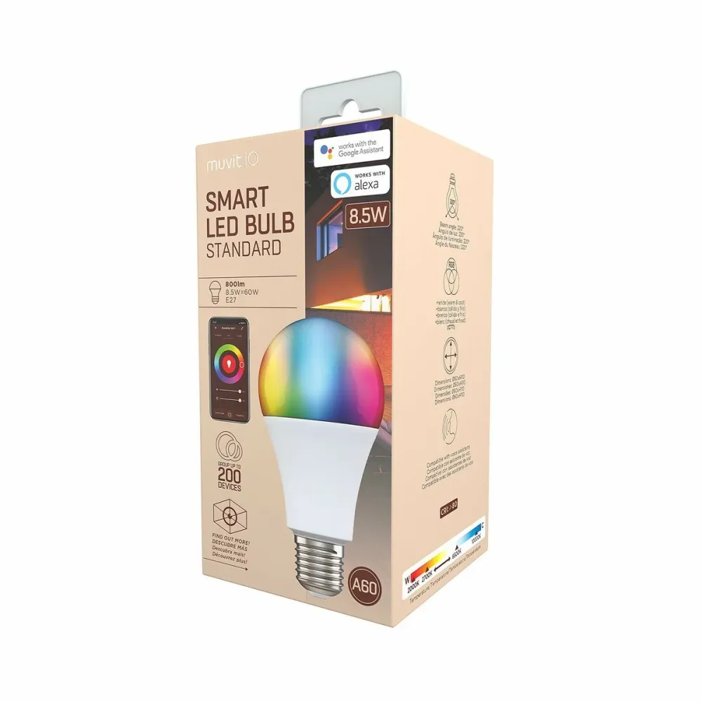 Muvit, Смарт Wi-Fi LED крушка RGB E27 8,5 W 800 lm, бял