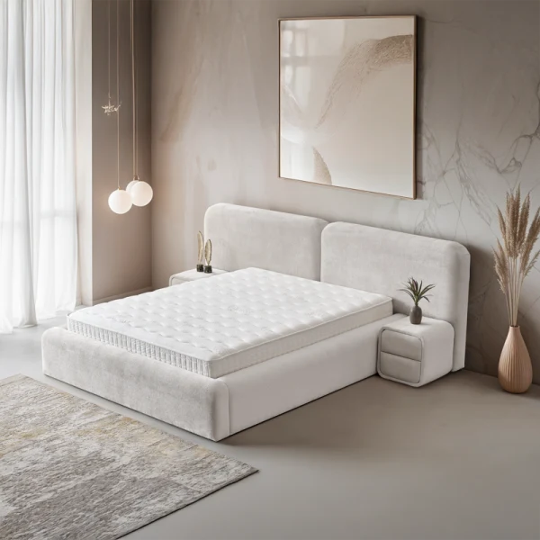 Тапицирана спалня с матрак MYKONOS 160 х 200 - перла SY