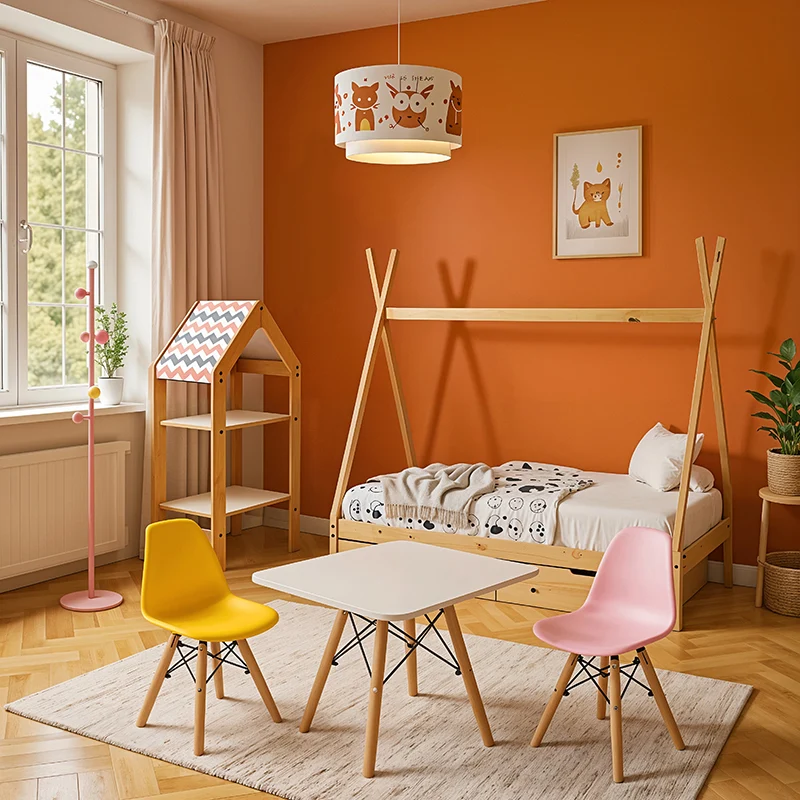 Детска маса Natali MDF бяло и естествен бук 60x60x51см