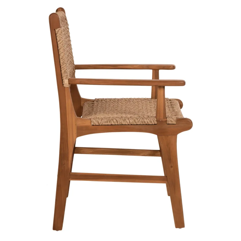 Трапезарен стол NESHA тиково дърво с въже в естествен цвят 57.5x59x90в см