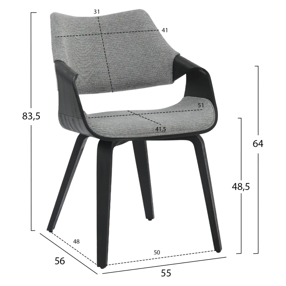 Кресло NETTO цвят сив-черен 55x56x83,5