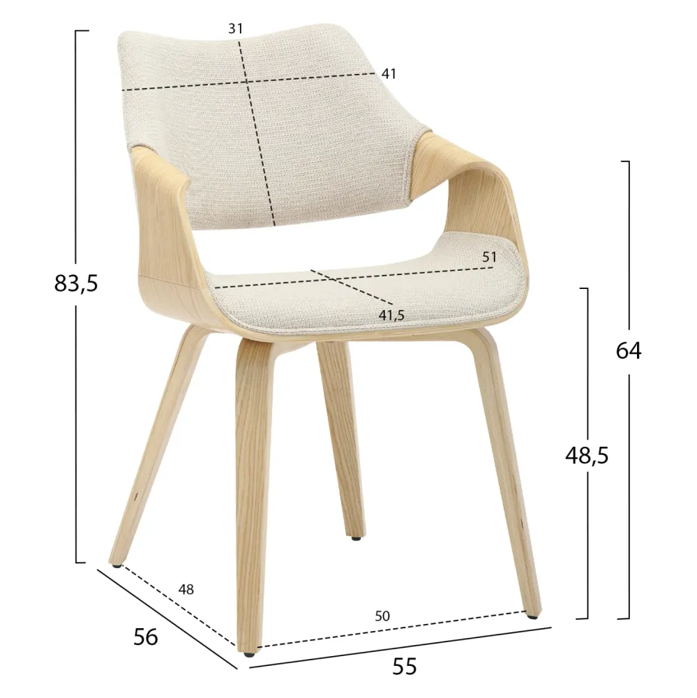 Кресло NETTO цвят бежов-дъб 55x56x83.5см