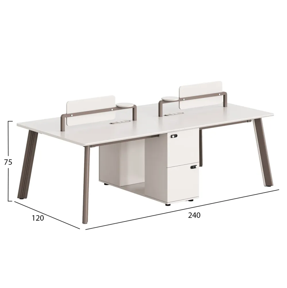 4-место работно бюро NEWLINE меламин/ алуминиеви крака-цвят крем 240x120x75см