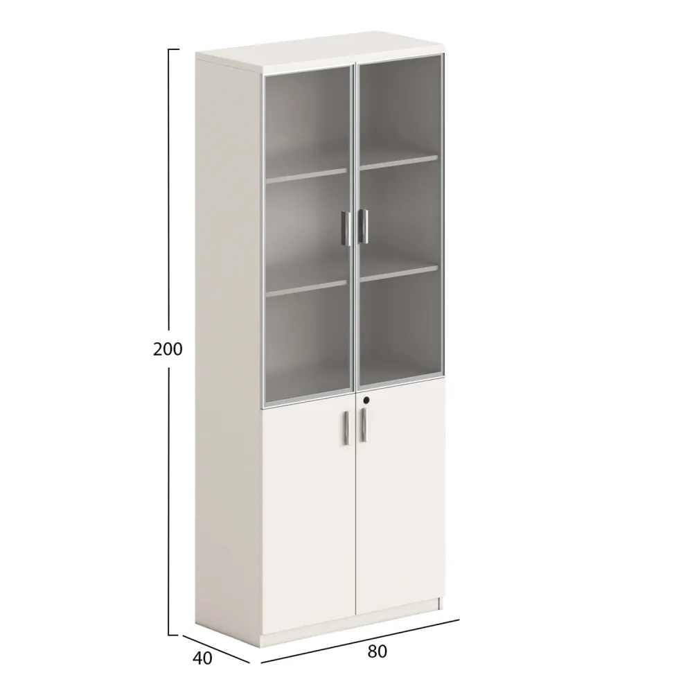 Библиотека Newline меламин бяло и кафяво--стъкло 80x40x200см.
