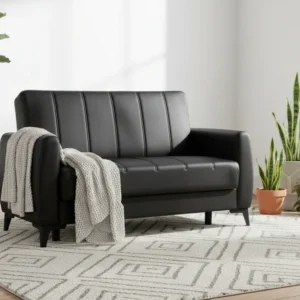 Разтегателен диван с място за съхранение Nikko черен pu 144x75x84см.
