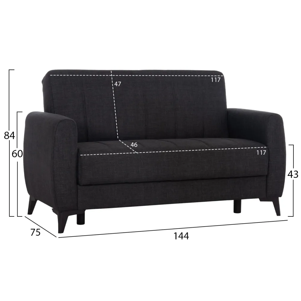 Разтегателен диван с място за съхранение с дамаска сива NIKKO 144x75x84см.