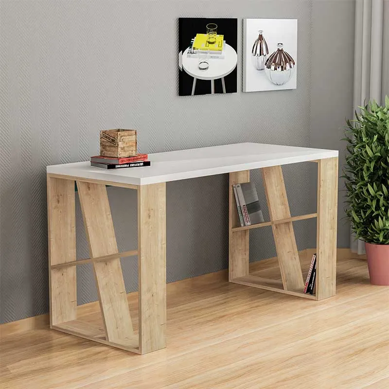 Работна маса Нoney бял-светъл дъб 140x60x75см