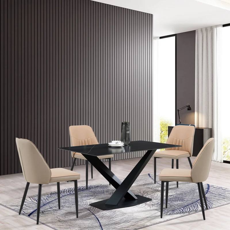 Стол ONYER кафяво-сив pu с черен метален крак 48x60x83см