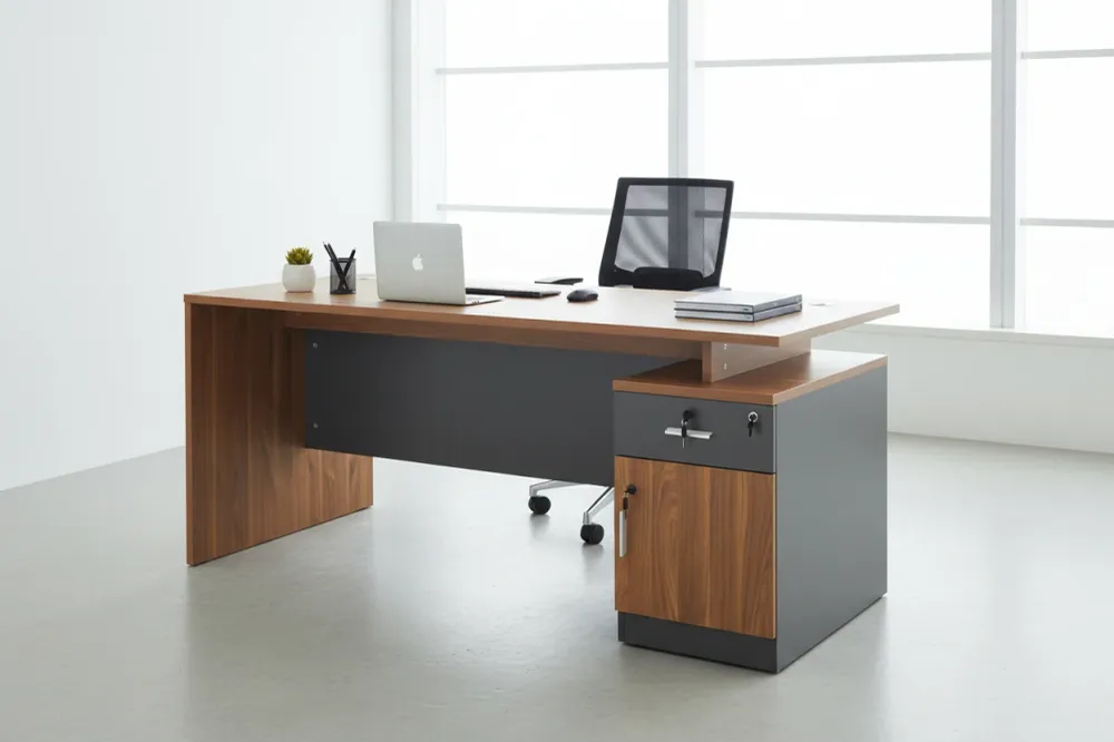 Професионално офис бюро Oscar в цвят орех-тъмно сив 180x90x76см