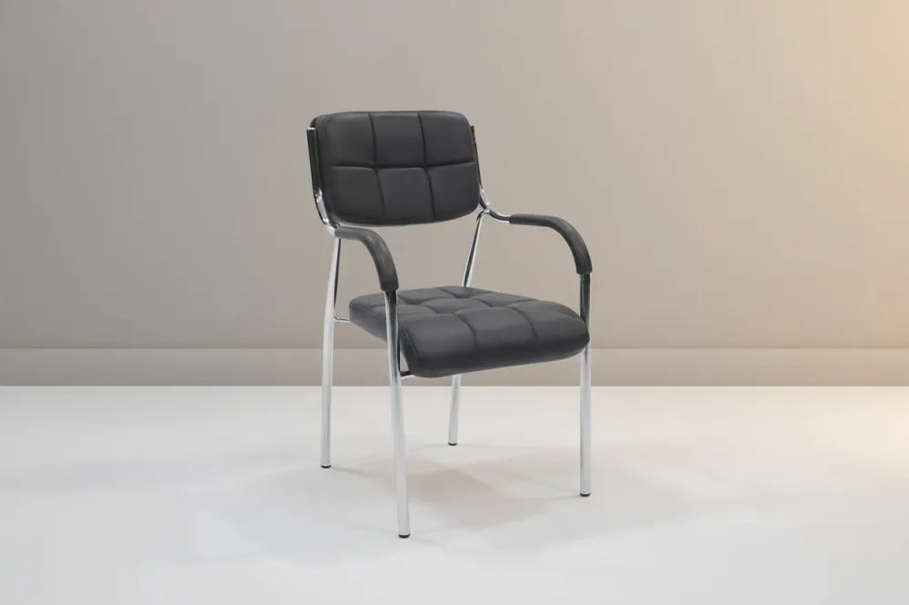 Посетителски стол Otlen черен пу-хром крак 47x45x87см