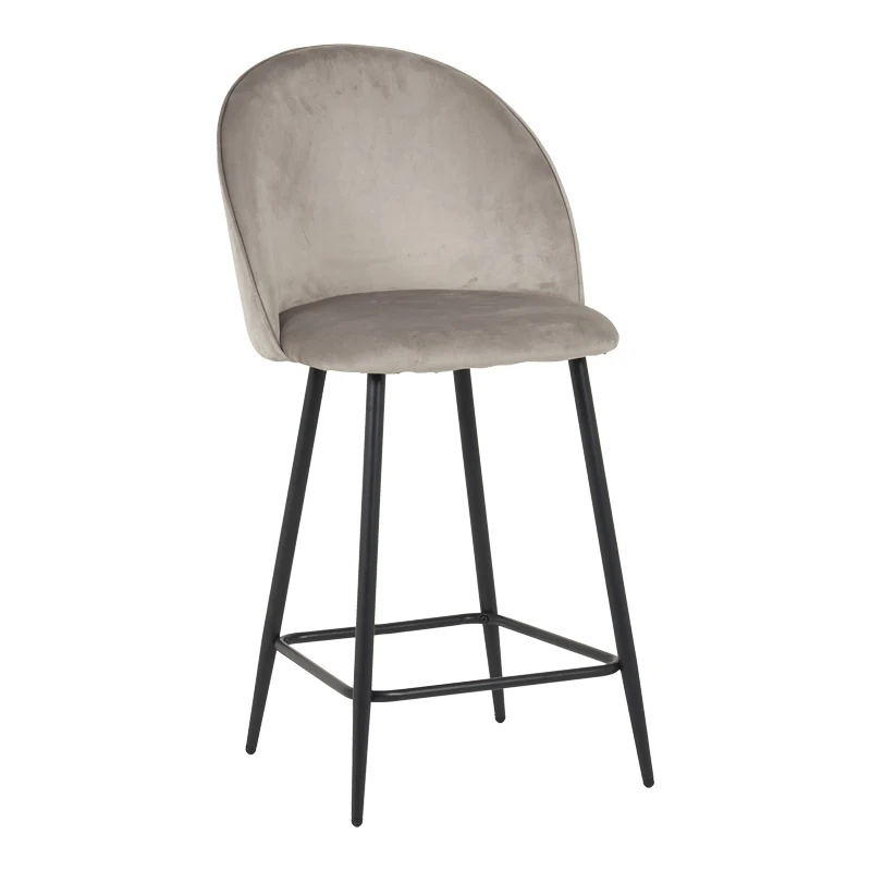 Бар стол със средна височина PERCH кадифен, в сиво с черни метални крака 50x43x99см