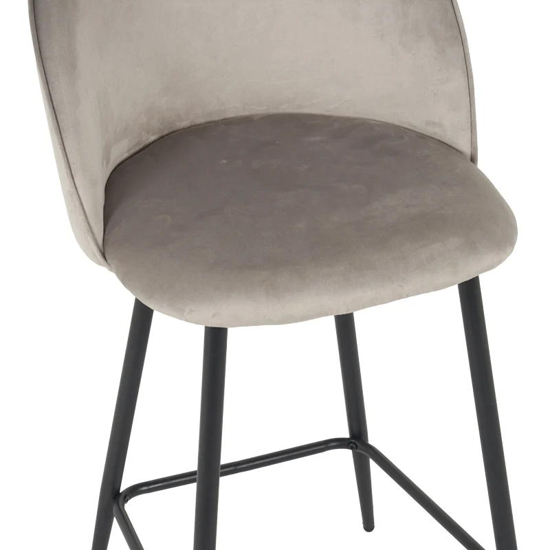 Бар стол със средна височина PERCH кадифен, в сиво с черни метални крака 50x43x99см