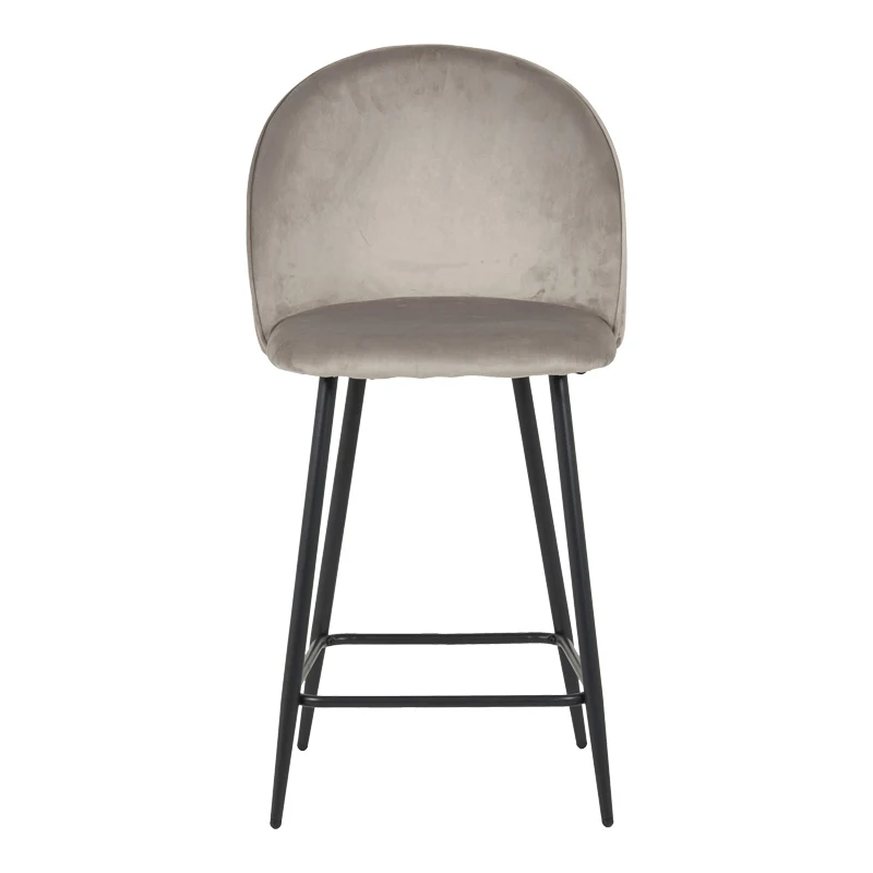 Бар стол със средна височина PERCH кадифен, в сиво с черни метални крака 50x43x99см