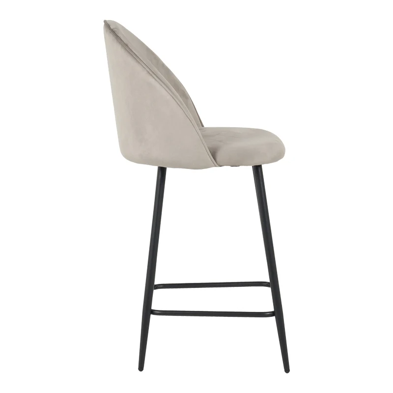 Бар стол със средна височина PERCH кадифен, в сиво с черни метални крака 50x43x99см