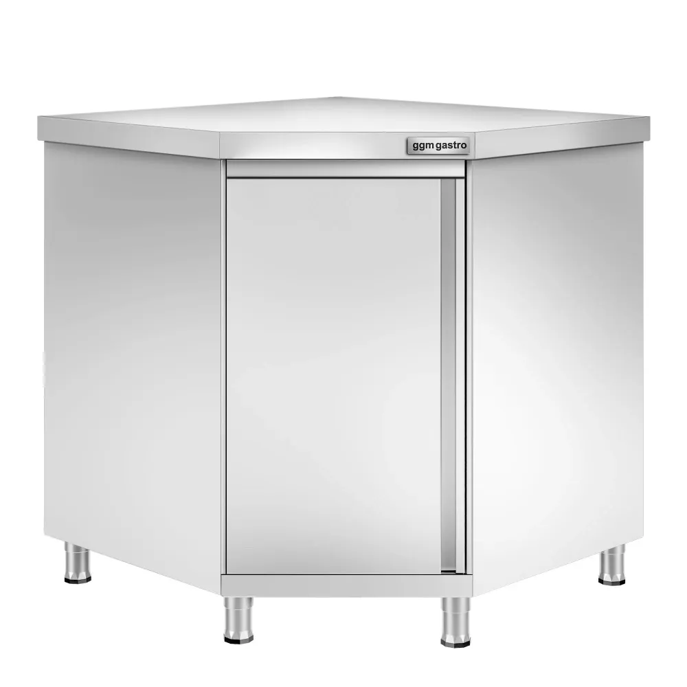 Професионален Ъглов работен шкаф от неръждаема стомана PREMIUM - 1000x1000mm - с отваряеми врати (на панти)