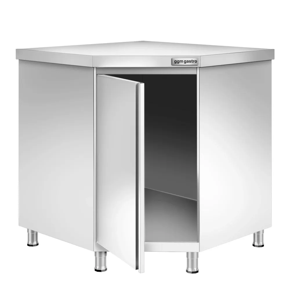 Професионален Ъглов работен шкаф от неръждаема стомана PREMIUM - 1000x1000mm - с отваряеми врати (на панти)